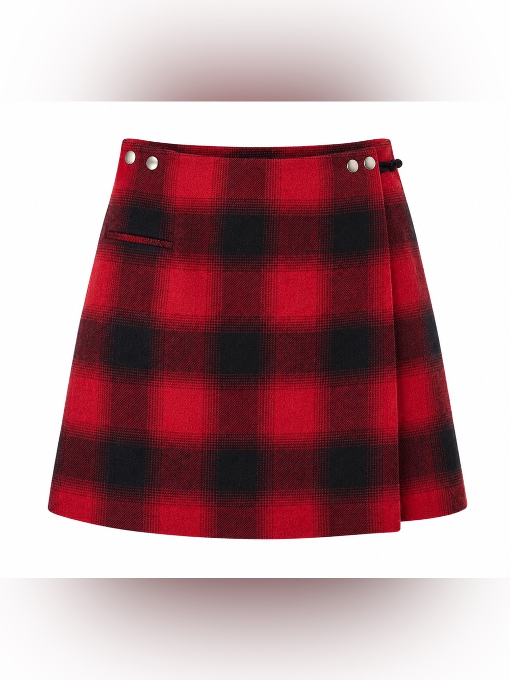Vintage Pendleton Buffalo Plaid Red and Black Wool Blend Wrap Mini Skirt Size 14